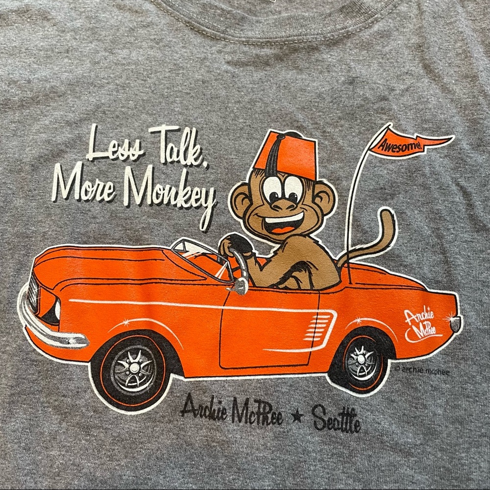 Archie McPhee x Seattle Shirt “Less talk, more monkey” L